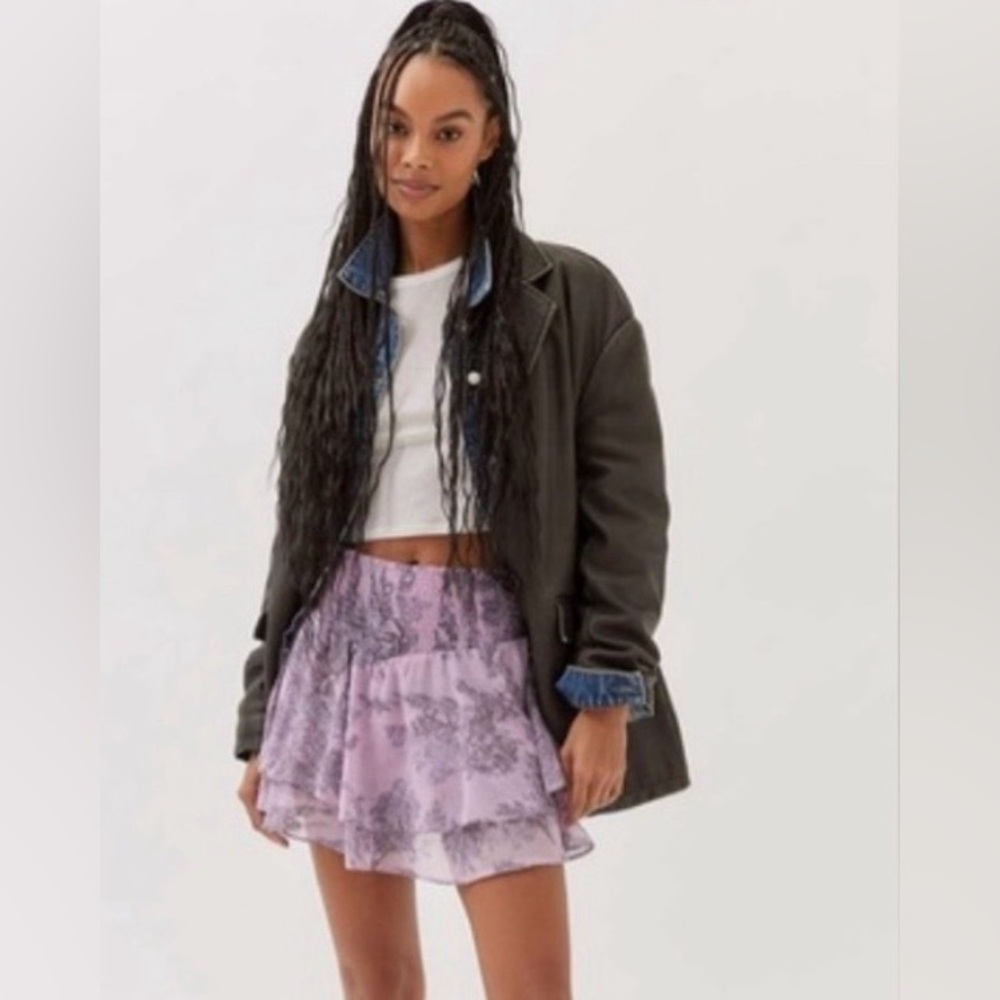 Urban Outfitters Lavender & Charcoal Floral Ruffle Mini Skirt